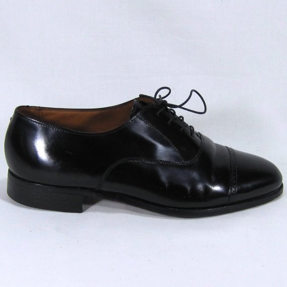 Bostonian Black Leather Cap-Toe Oxfords Size: 9W